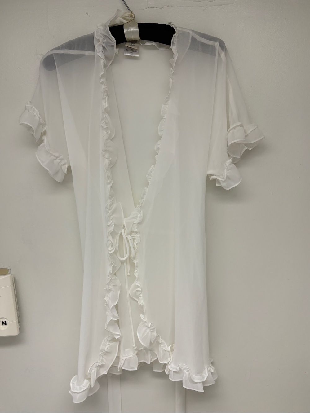 In Bloom by Jonquil Sheer White Ruffle Robe Bridal Short Sleeves